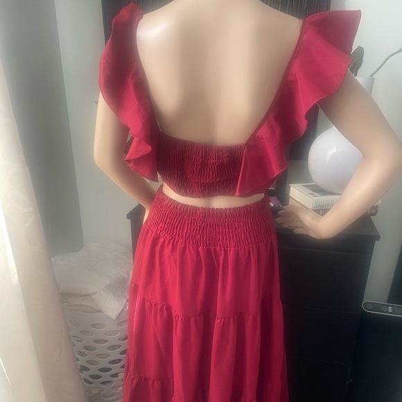 Two piece Red Smocked Tiered Maxi Skirt for Casual Wear size medium - Picture 7 of 9